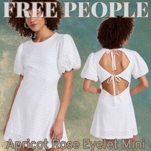 FREE PEOPLE NWT Apricot Rose Embroidered Eyelet Open-Back-Tie Mini Dress/LG